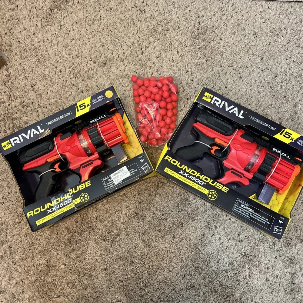 🔫 NERF Bundle 2-Rival Roundhouse XX 1500 Blaster‎ Red + Extra  1000 Rounds NEW!